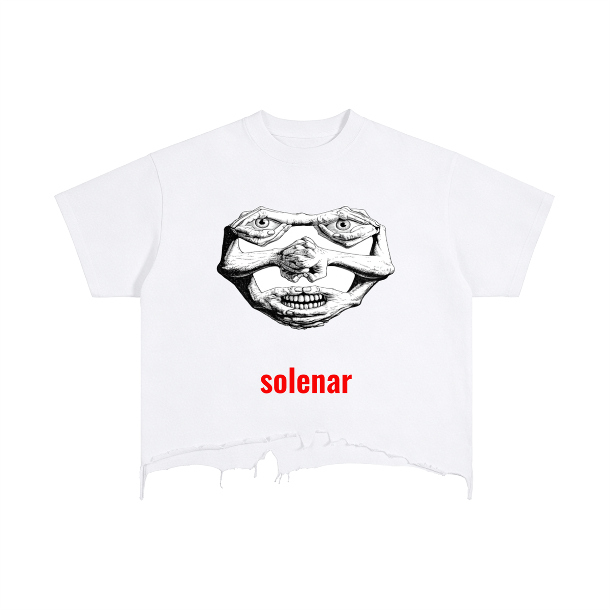 Hands Face Vintage Wash Boxy Distressed Hem T-Shirt