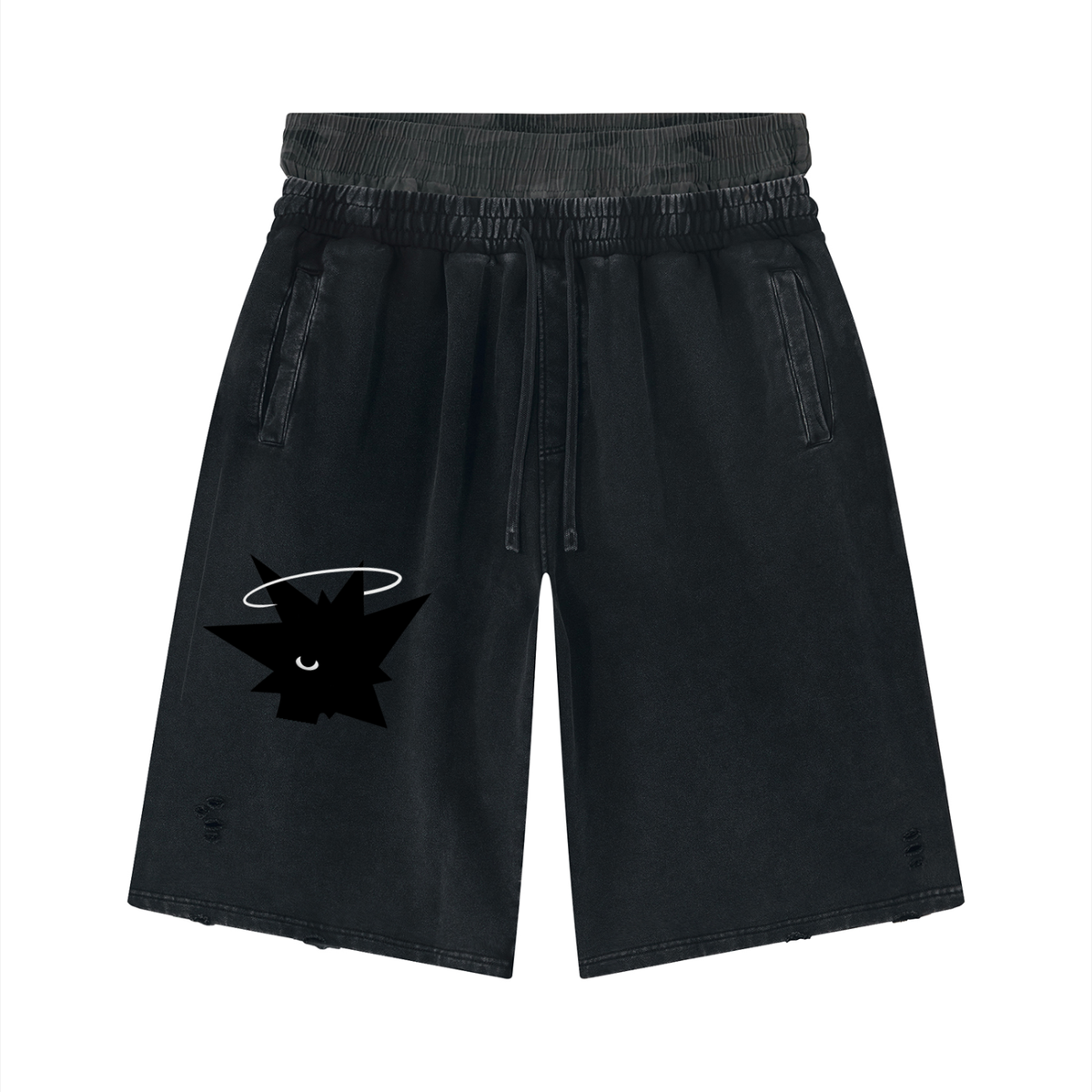 Unisex Vintage Wash Distressed Wide Leg Shorts