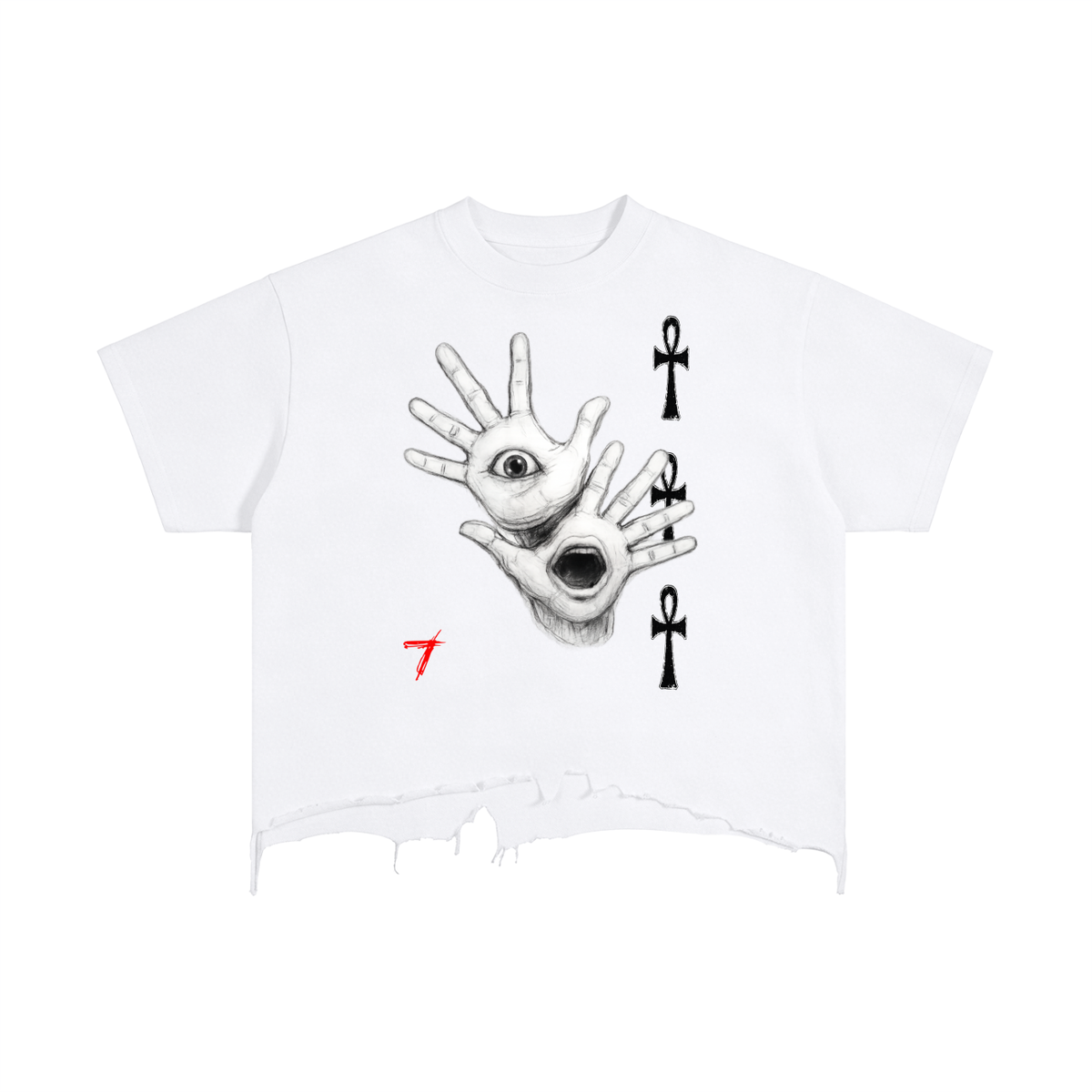 Hands EYE Vintage Wash Boxy Distressed Hem T-Shirt