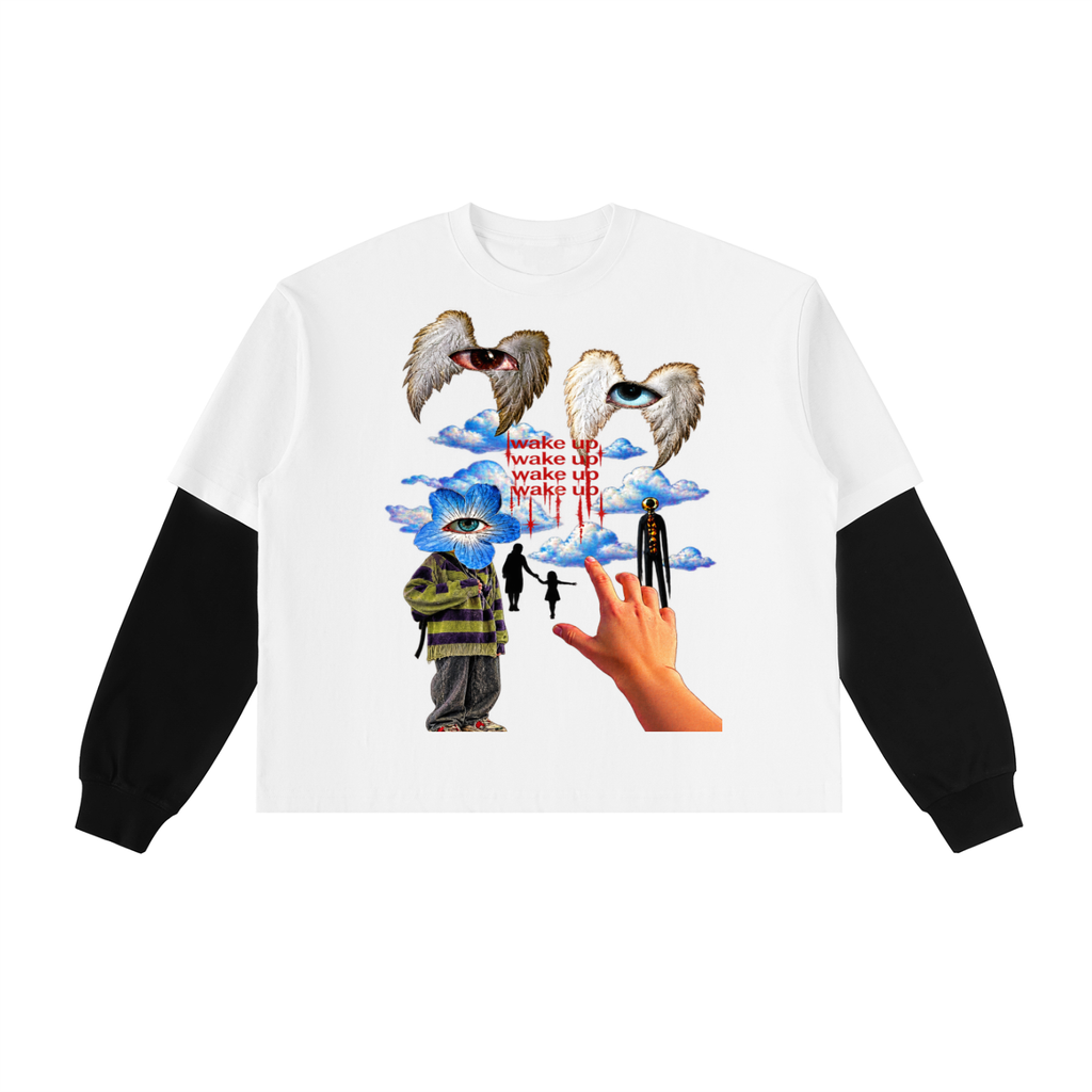 wake up Contrast Sleeve Cotton T-Shirt
