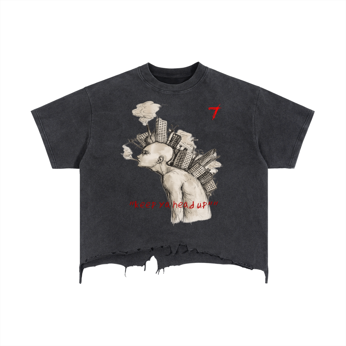 Vintage Wash Boxy Distressed Hem T-Shirt