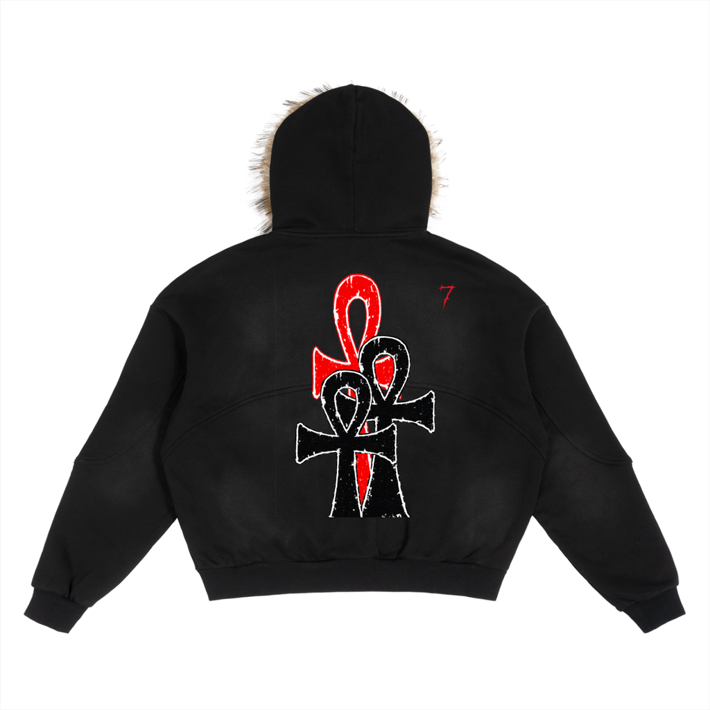 Sun Fade Boxy Detachable Fur Hoodie