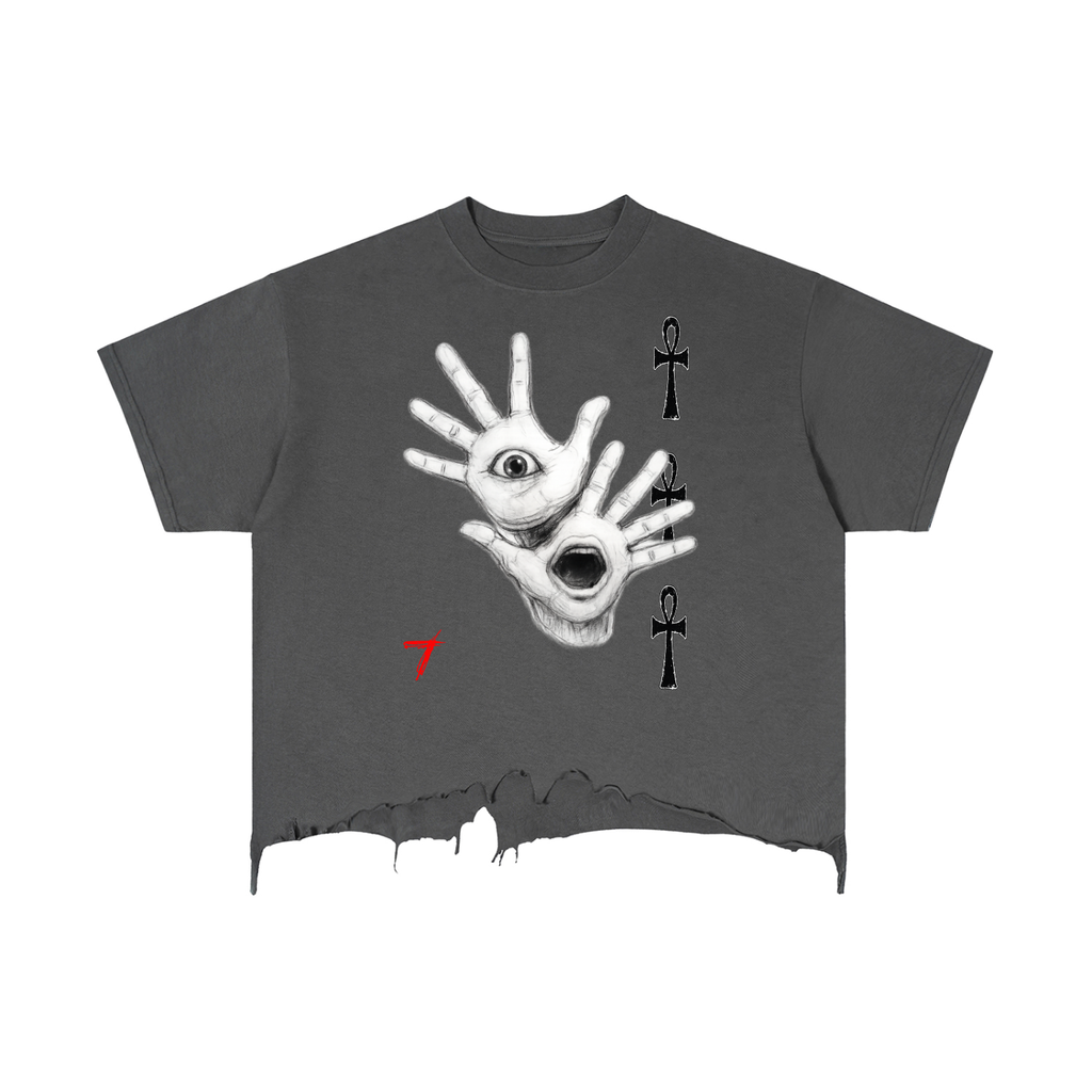 Hands EYE Vintage Wash Boxy Distressed Hem T-Shirt