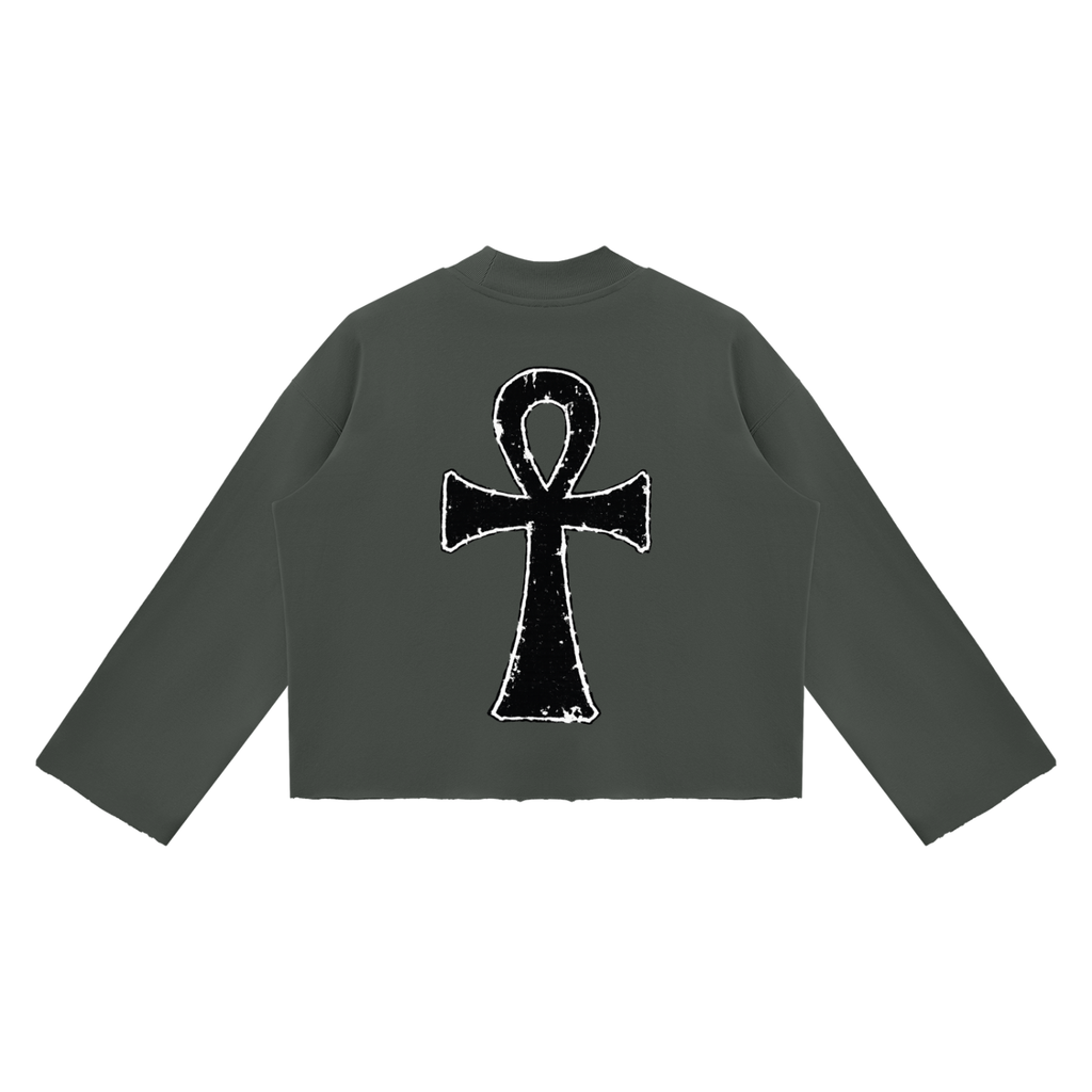 EYE Ankh Unisex Mock Neck Raw Edge Boxy Sweatshirt