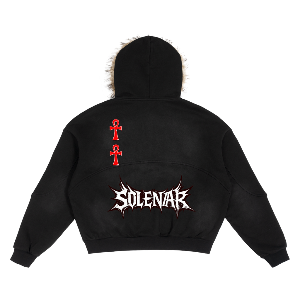 Sun Fade Boxy Detachable Fur Hoodie
