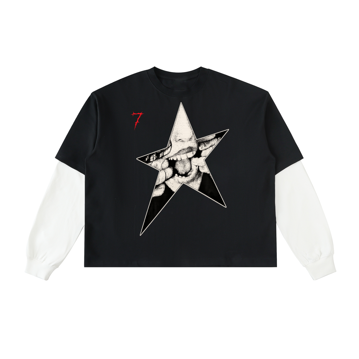 Layered Contrast Sleeve Cotton T-Shirt