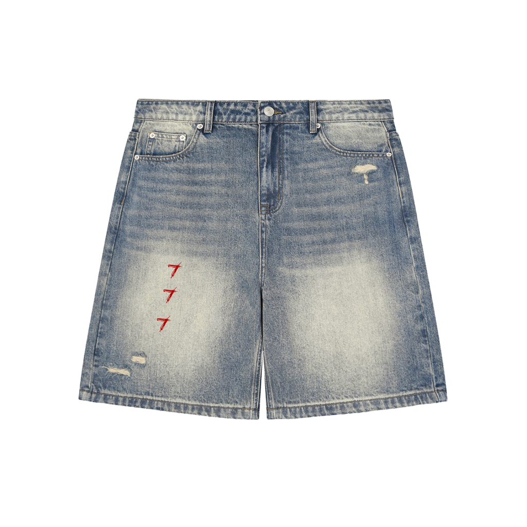 Faded Distressed Baggy Denim Shorts