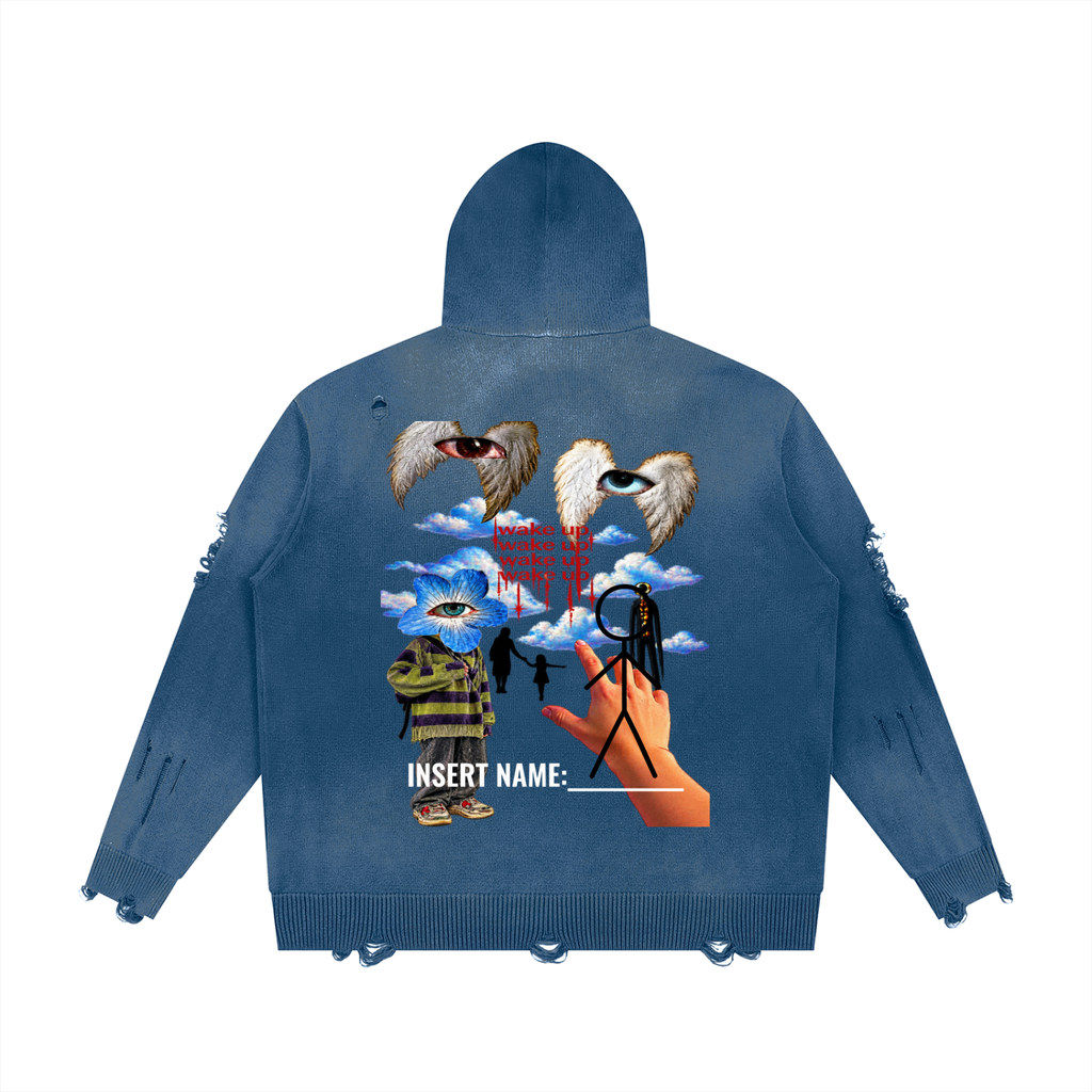 wake up Distressed Full Zip Sweater