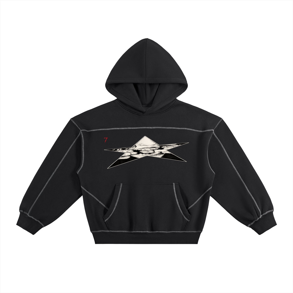 Contrast-Stitched Boxy Fleece Hoodie