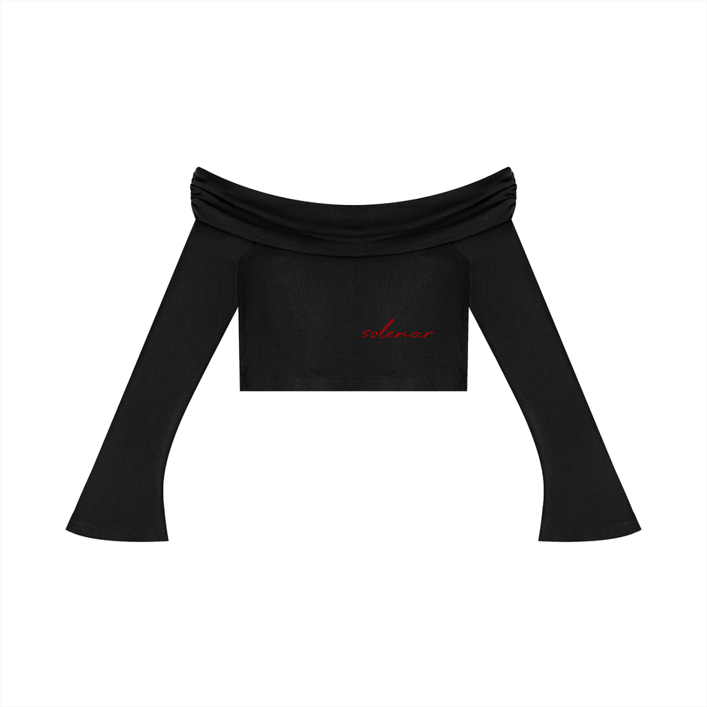Triple 7 Women's Off-the-Shoulder Bell Sleeve Crop T-Shirt