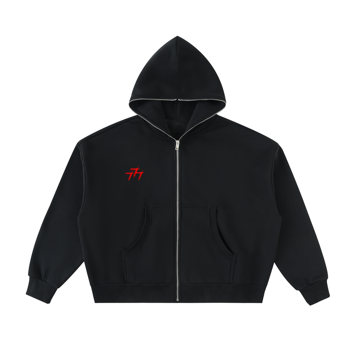 Triple 7 Fleeced Full-Zip Boxy Hoodie