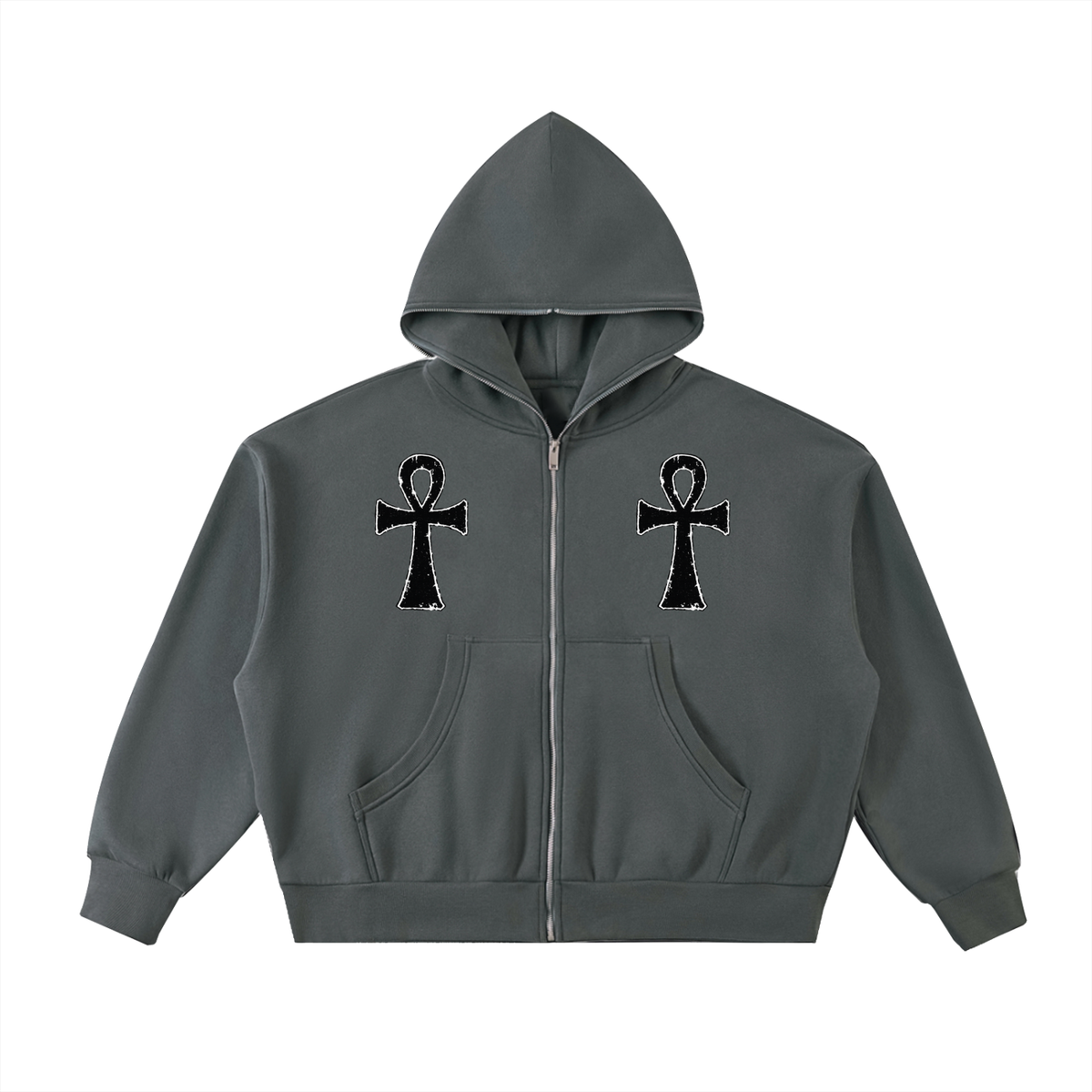 Ankh Fleeced Full-Zip Boxy Hoodie