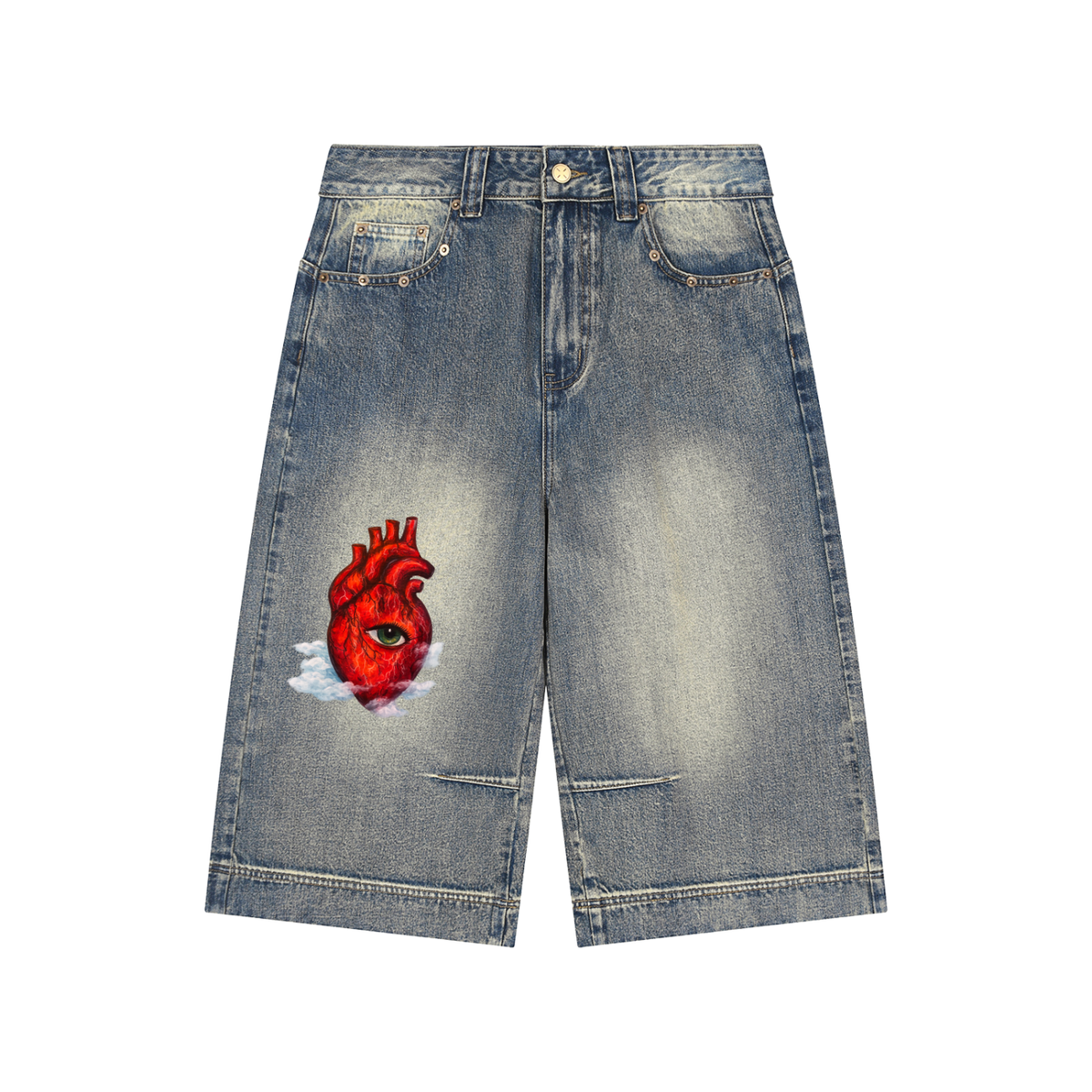 Vintage Wash Baggy Denim Shorts
