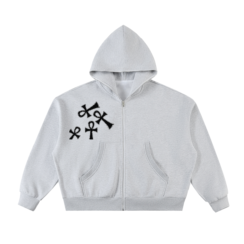 Fleeced Full-Zip Boxy Hoodie