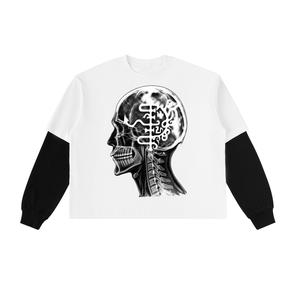 Layered Contrast Sleeve Cotton T-Shirt
