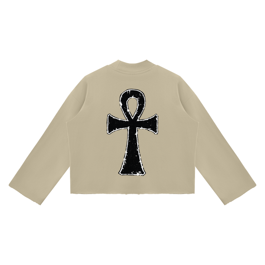 EYE Ankh Unisex Mock Neck Raw Edge Boxy Sweatshirt