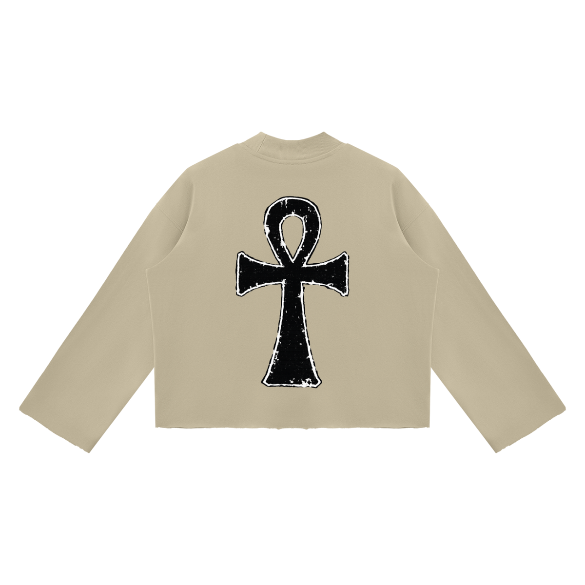 EYE Ankh Unisex Mock Neck Raw Edge Boxy Sweatshirt