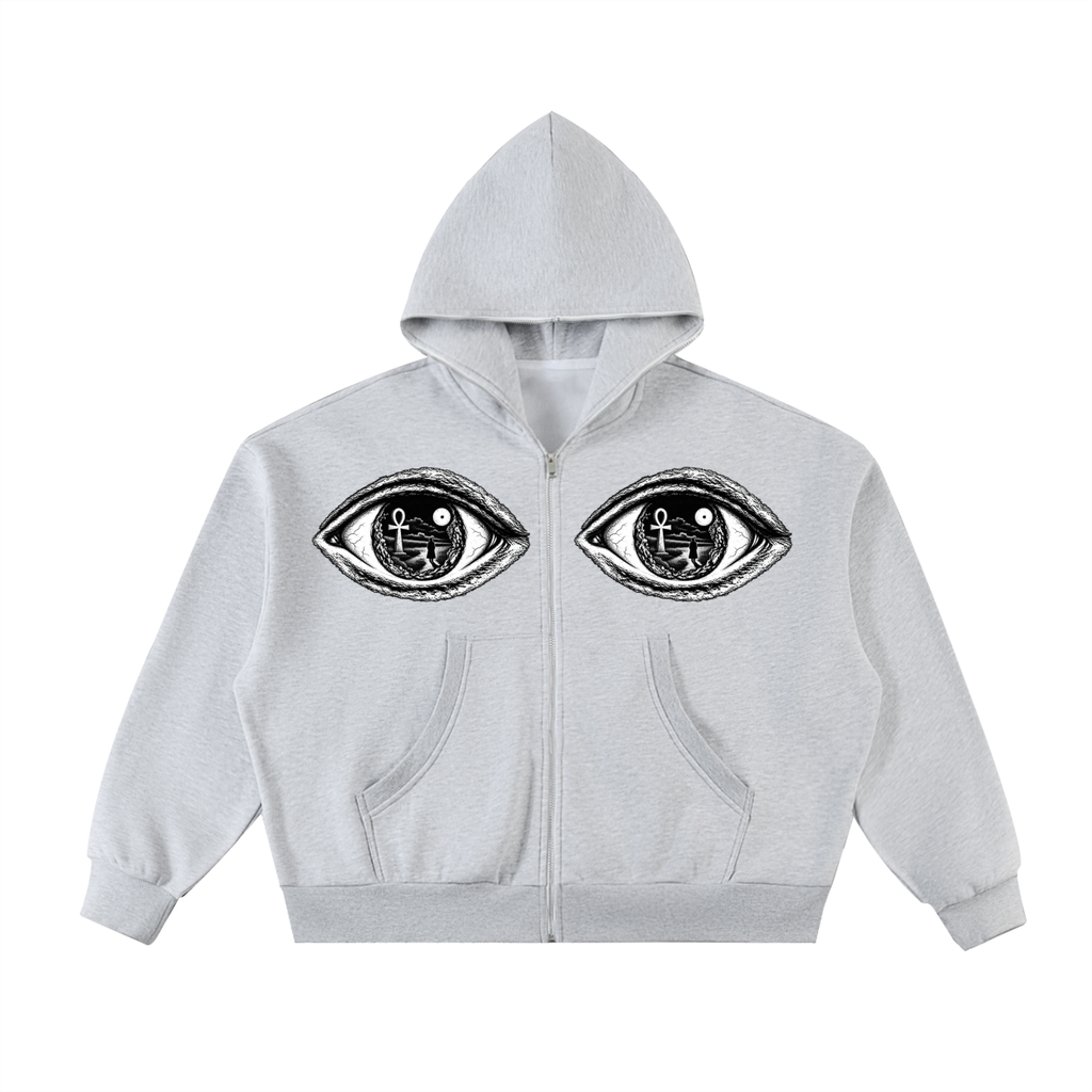 Fleeced Full-Zip Boxy Hoodie