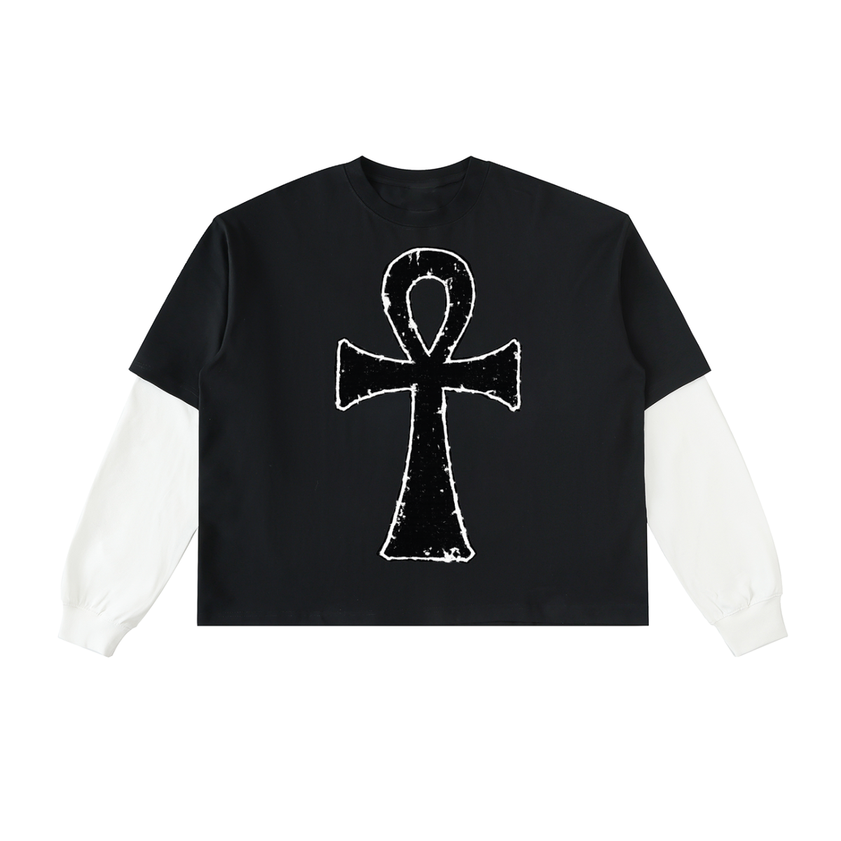 Ankh Layered Contrast Sleeve Cotton T-Shirt