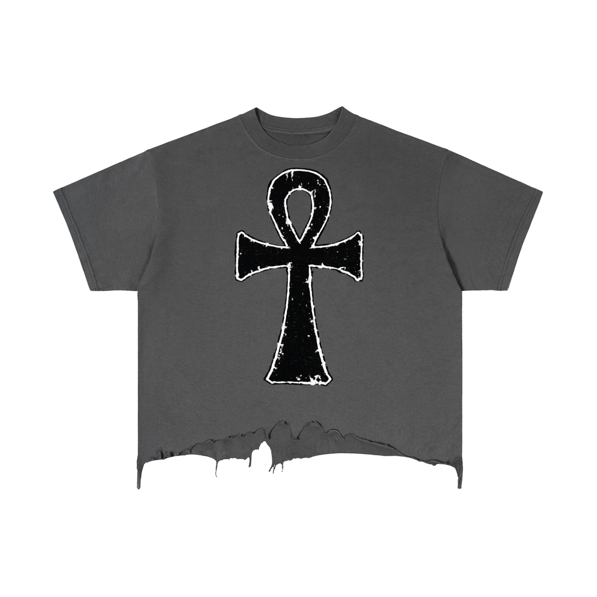 Ankh Vintage Wash Boxy Distressed Hem T-Shirt