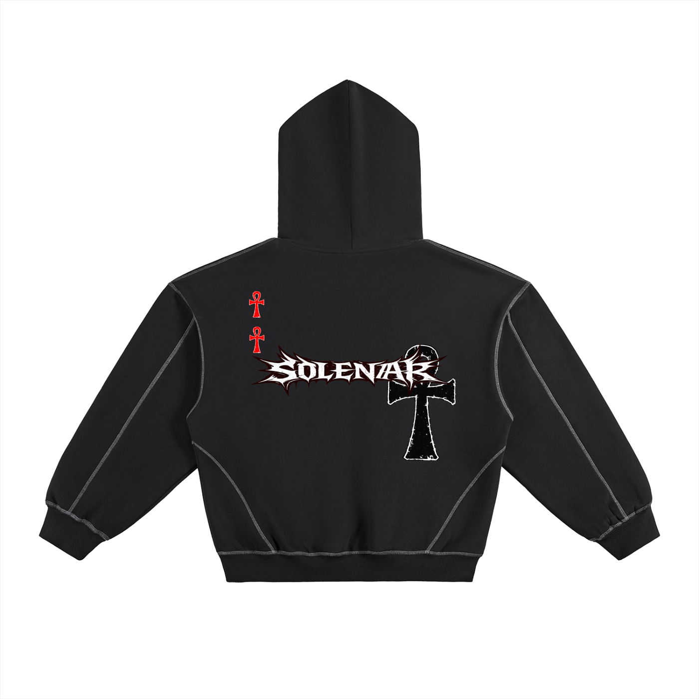Contrast-Stitched Boxy Fleece Hoodie