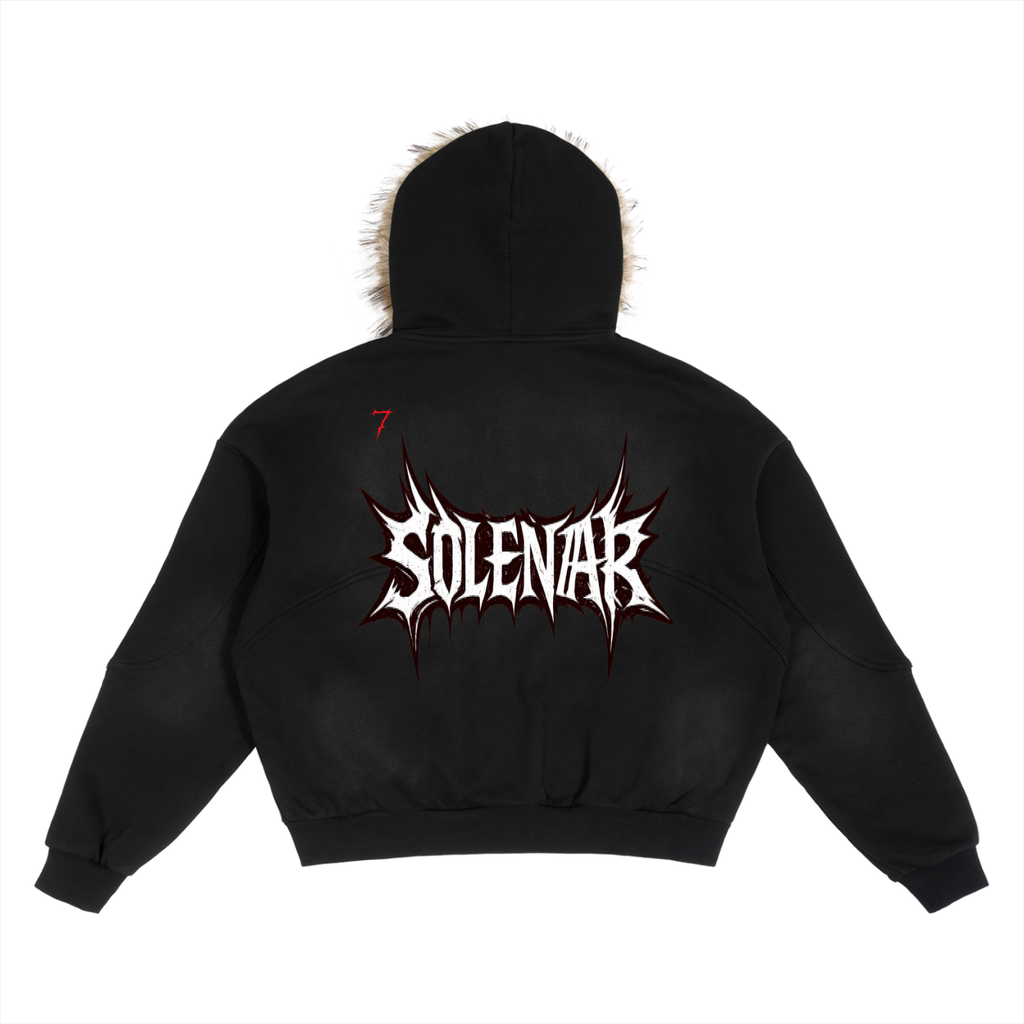 Sun Fade Boxy Detachable Fur Hoodie