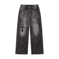 Ankh Men’s Vintage Wash Wide Leg Jeans