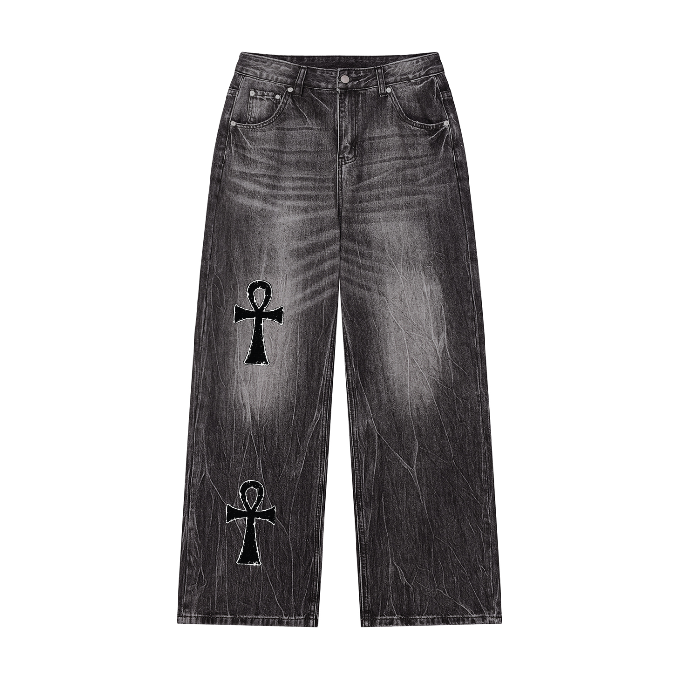 Ankh Men’s Vintage Wash Wide Leg Jeans