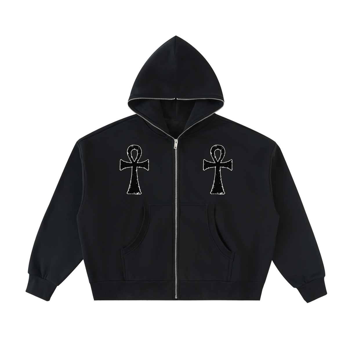 Ankh Fleeced Full-Zip Boxy Hoodie