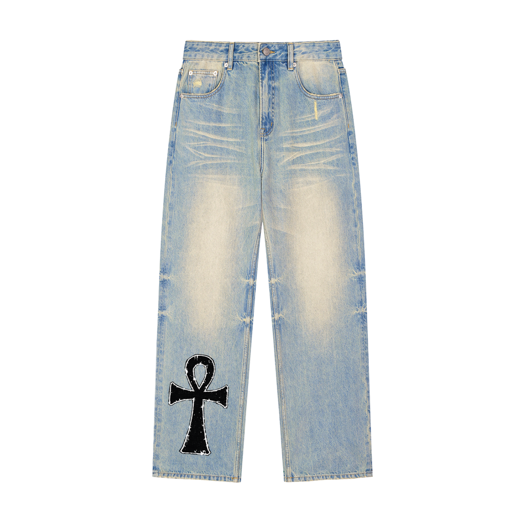 Sun Fade Raw Hem Denim Jeans