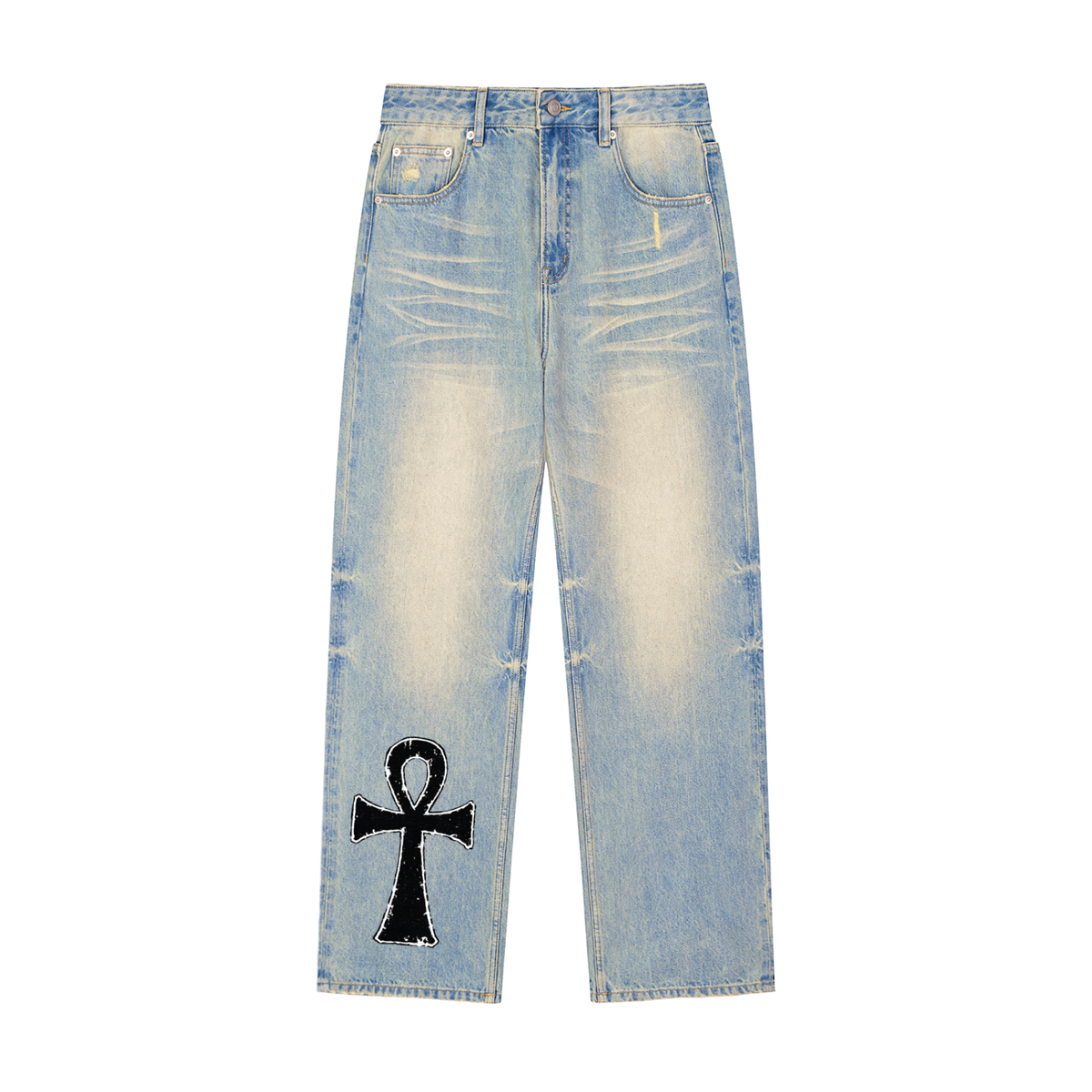 Sun Fade Raw Hem Denim Jeans