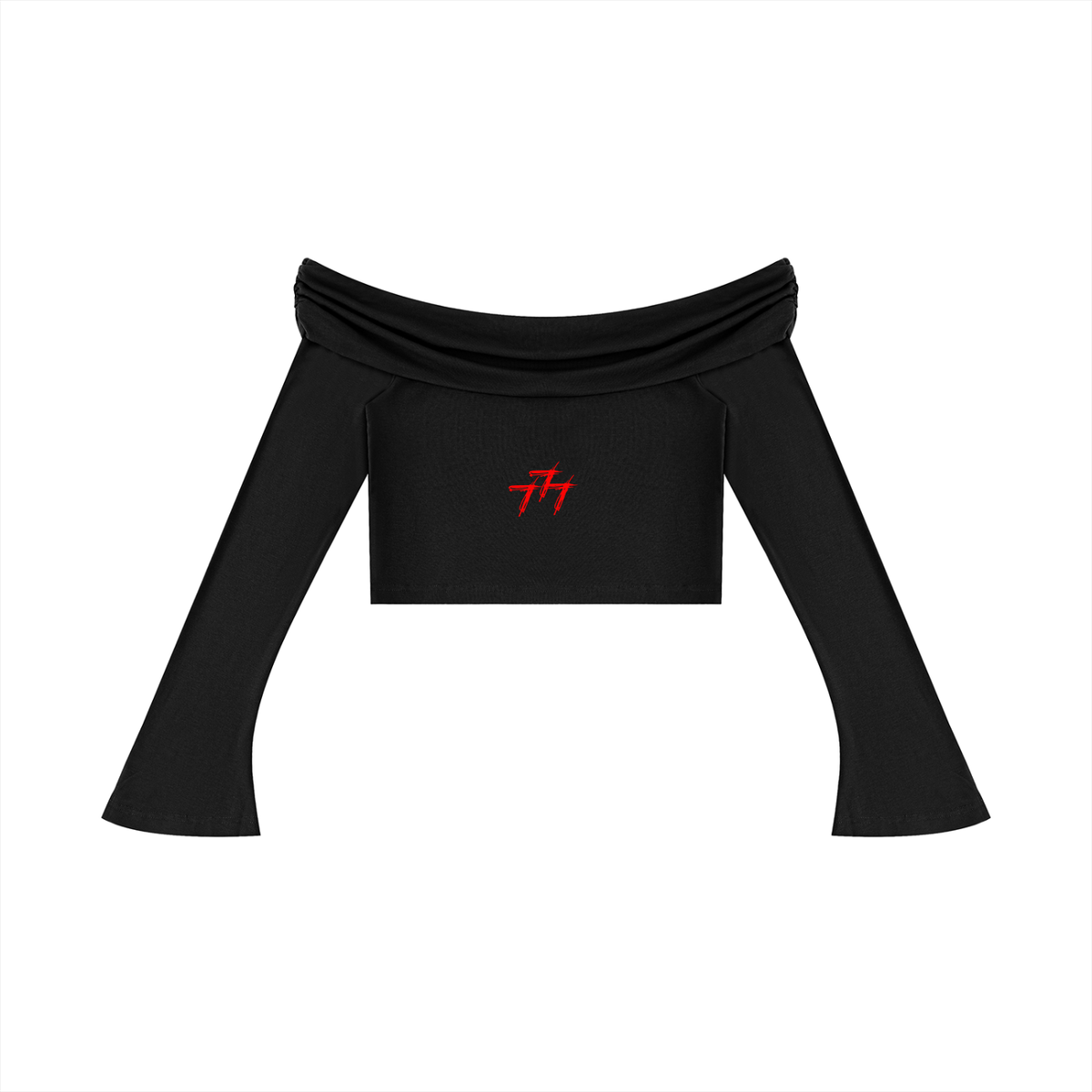 Triple 7 Women's Off-the-Shoulder Bell Sleeve Crop T-Shirt