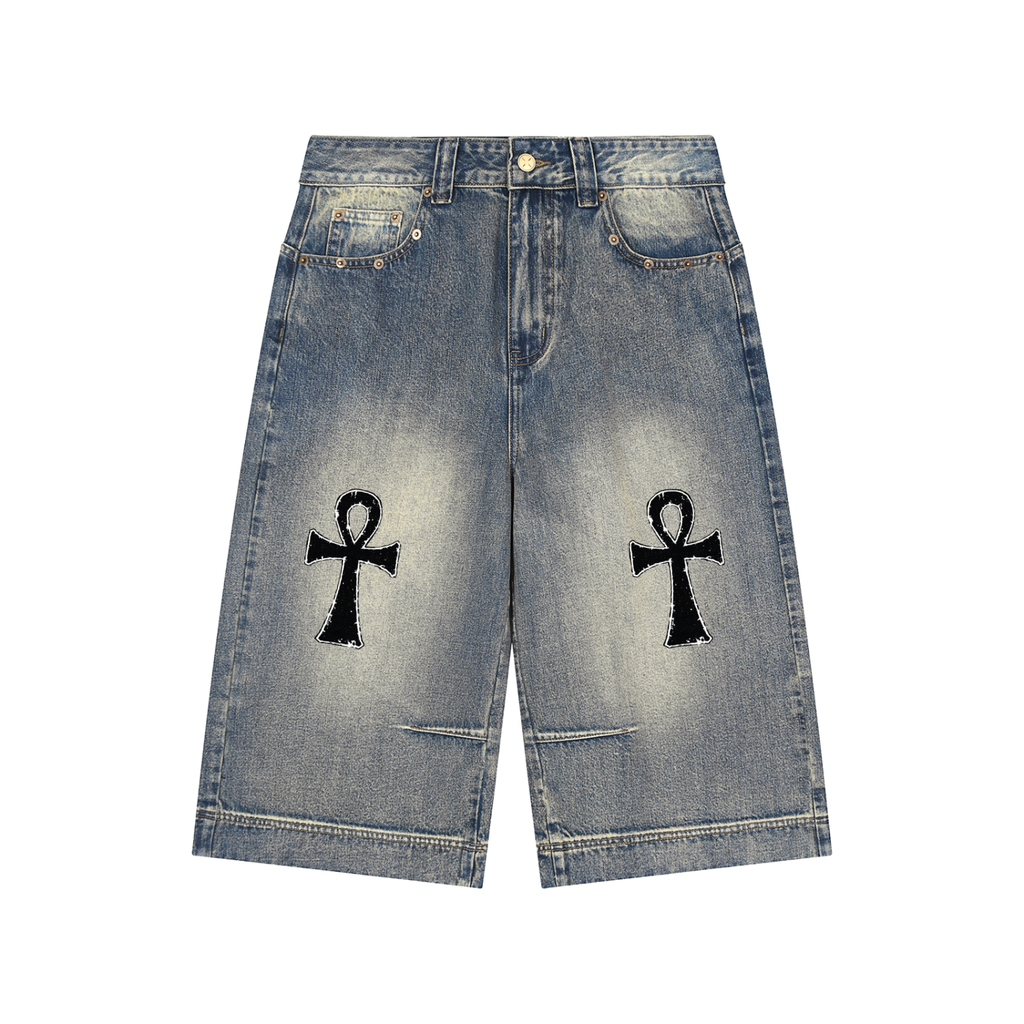 Ankh Vintage Wash Baggy Denim Shorts