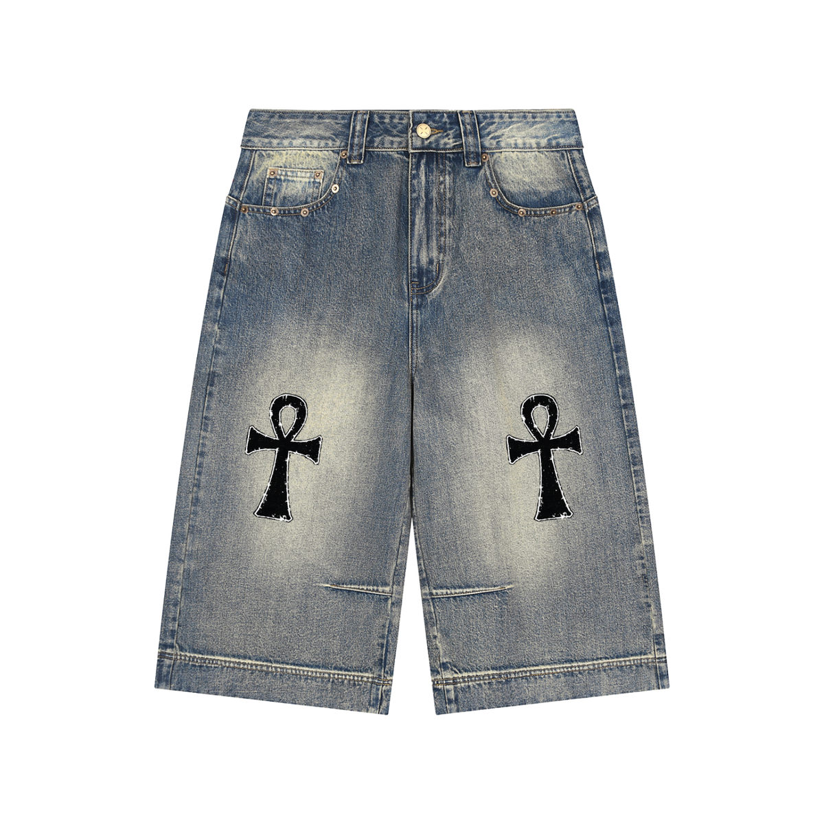 Ankh Vintage Wash Baggy Denim Shorts