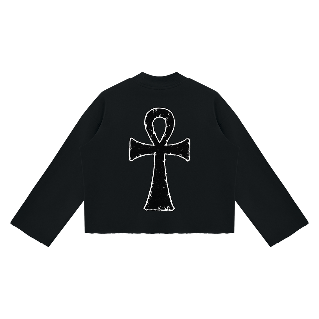 EYE Ankh Unisex Mock Neck Raw Edge Boxy Sweatshirt