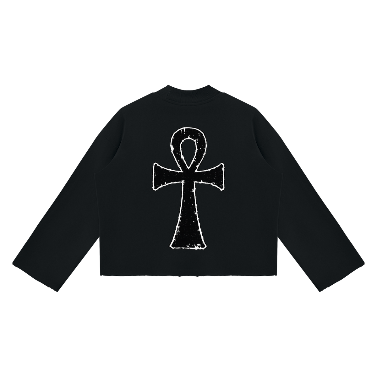 EYE Ankh Unisex Mock Neck Raw Edge Boxy Sweatshirt