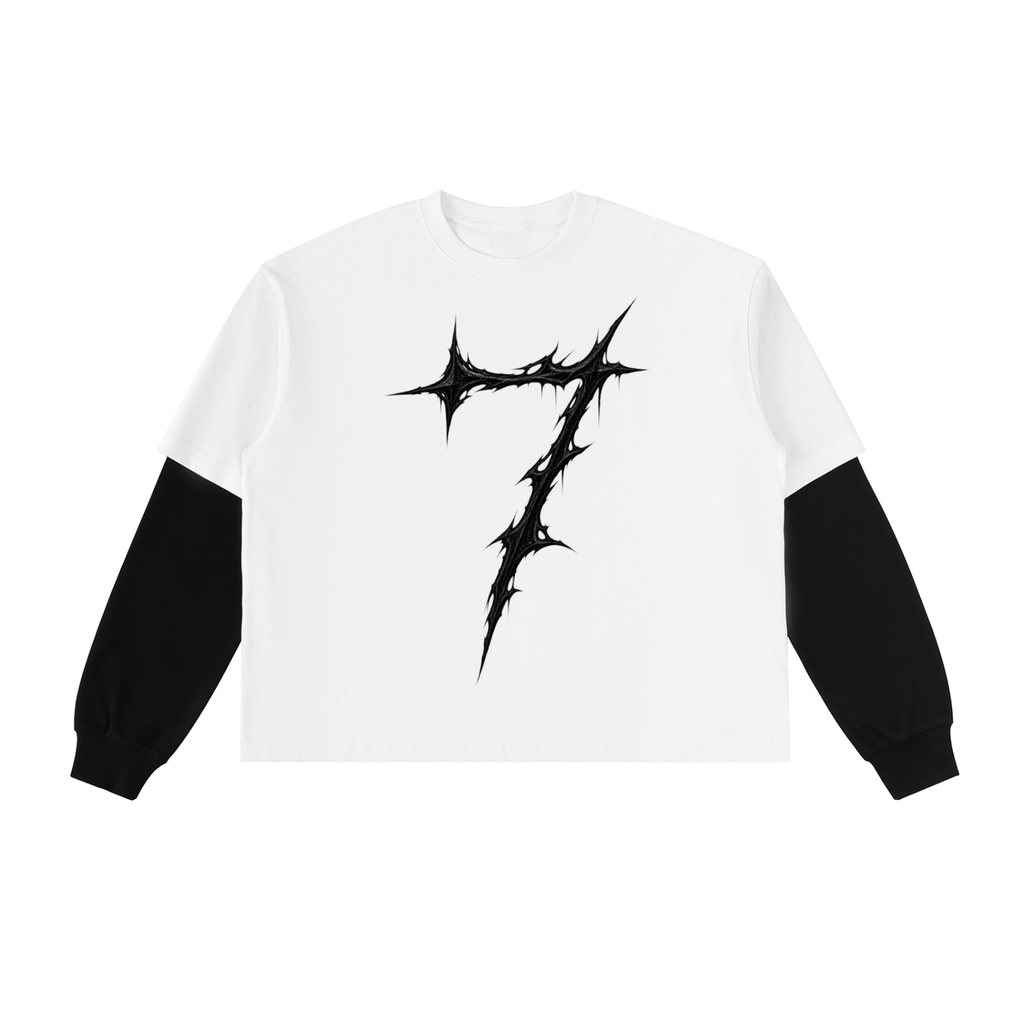 7 Layered Contrast Sleeve Cotton T-Shirt