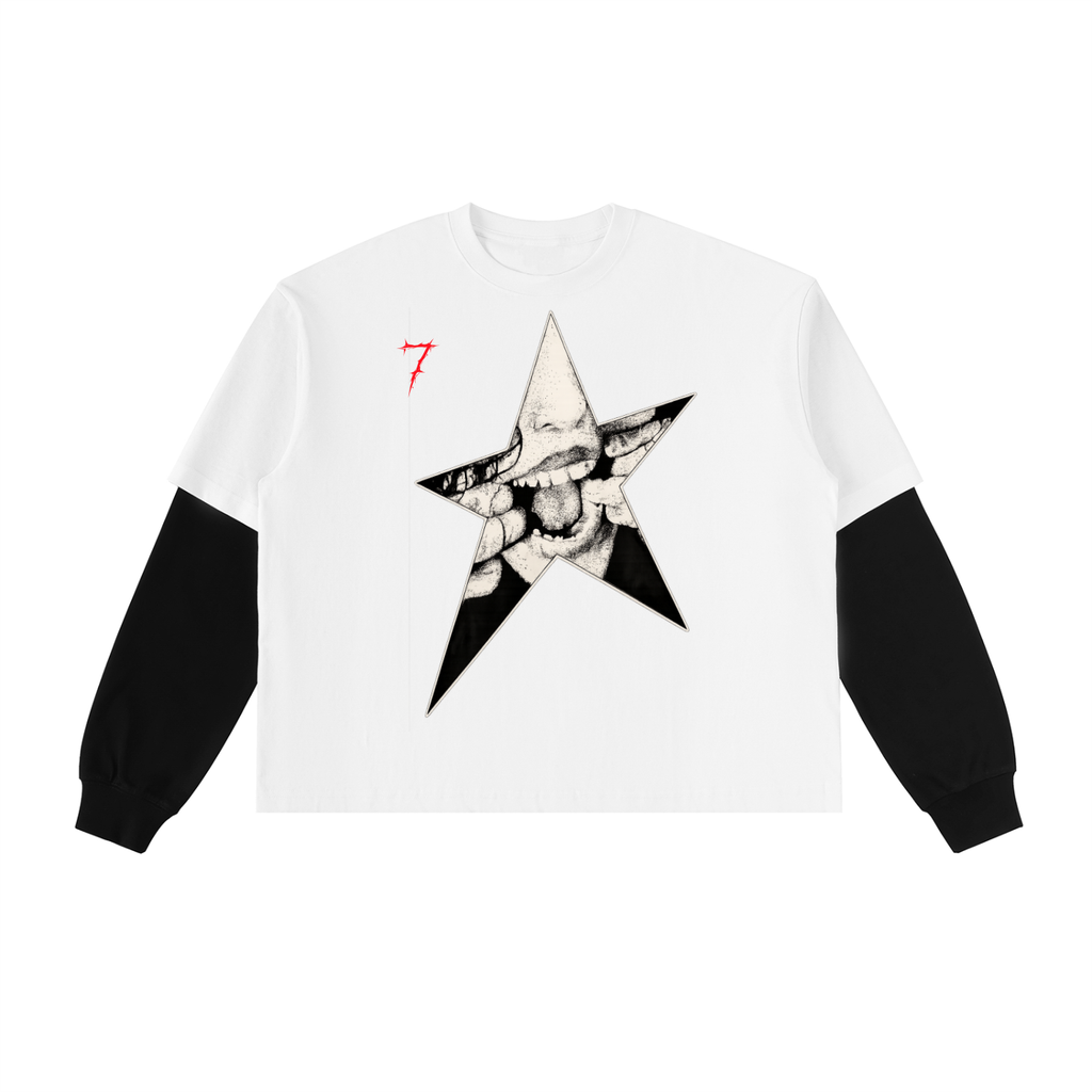 Layered Contrast Sleeve Cotton T-Shirt