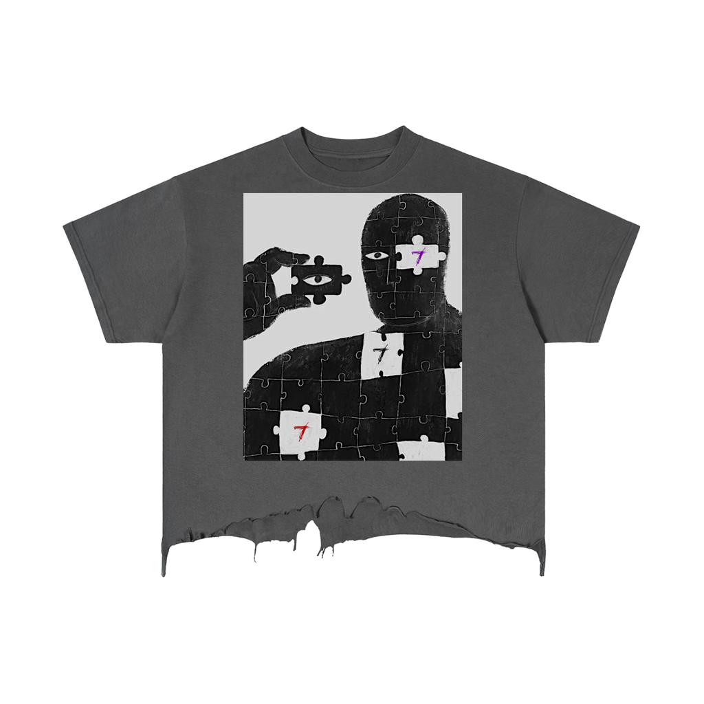 Puzzle eye Distressed Hem T-Shirt