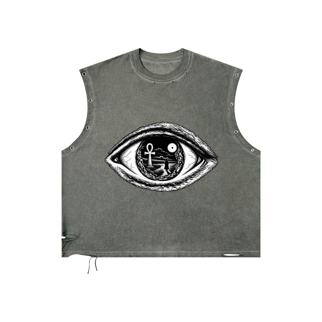 Distressed Grommet Eyelet Tank Top