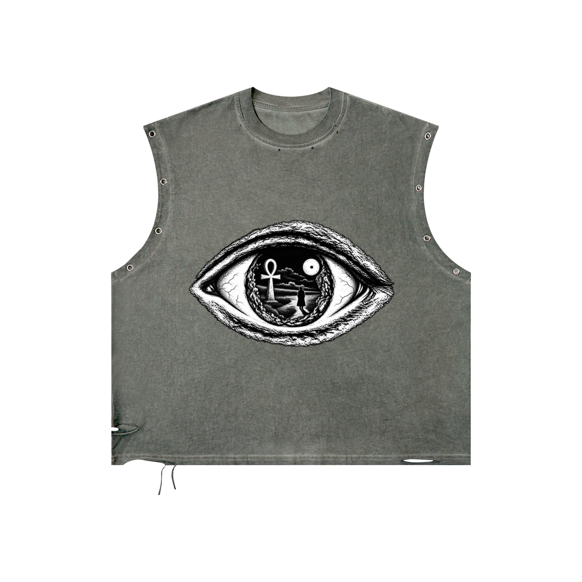 Distressed Grommet Eyelet Tank Top