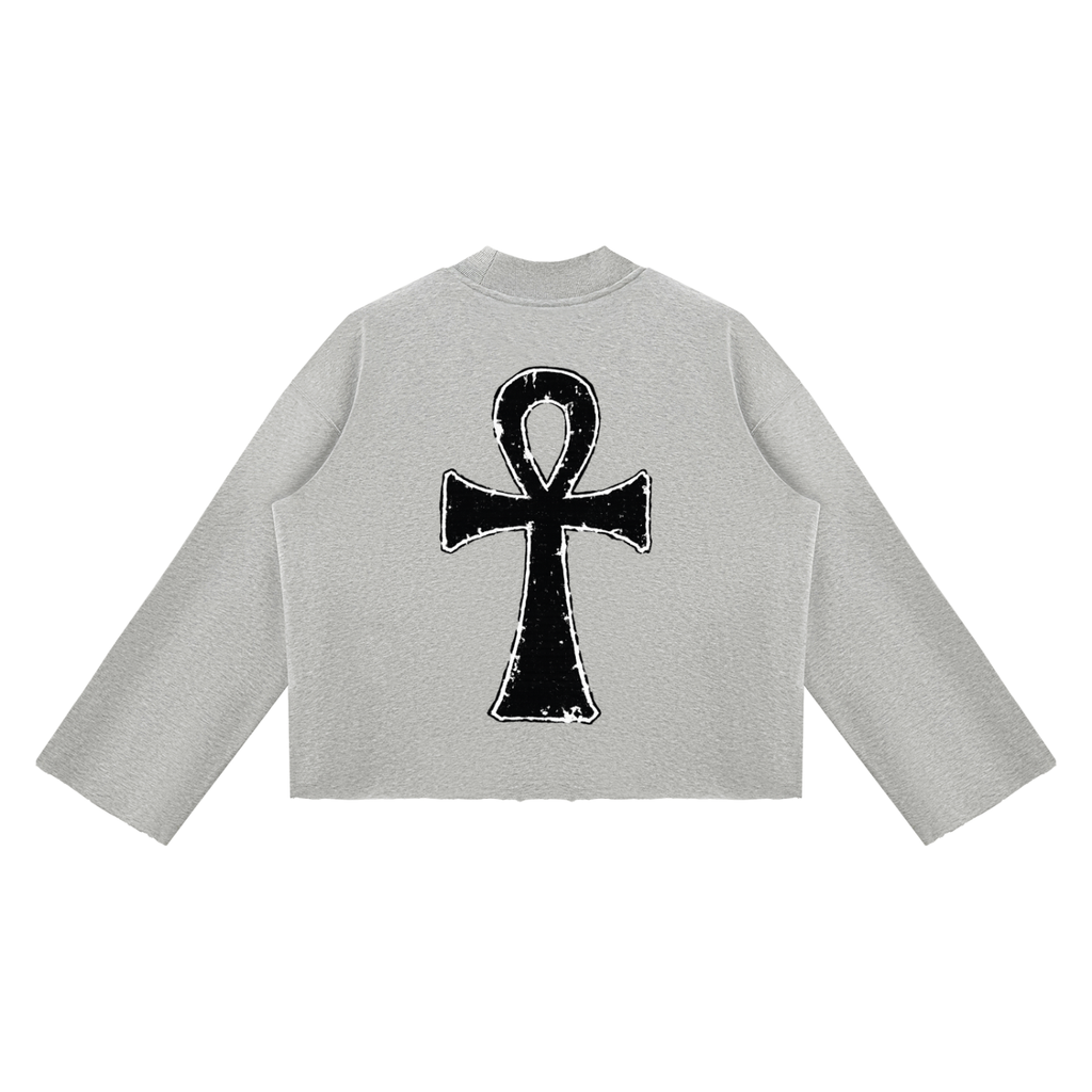 EYE Ankh Unisex Mock Neck Raw Edge Boxy Sweatshirt