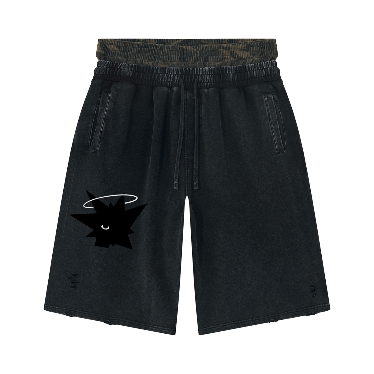 Unisex Vintage Wash Distressed Wide Leg Shorts