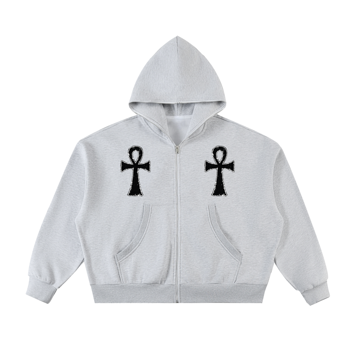 Ankh Fleeced Full-Zip Boxy Hoodie