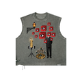 to many eyes distressed tank top