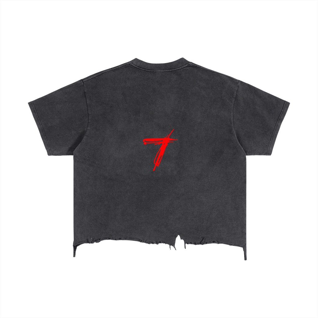 Cant See Vintage Wash Boxy Distressed Hem T-Shirt