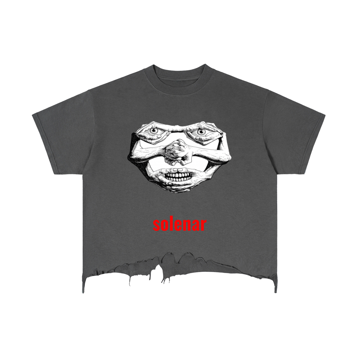 Hands Face Vintage Wash Boxy Distressed Hem T-Shirt