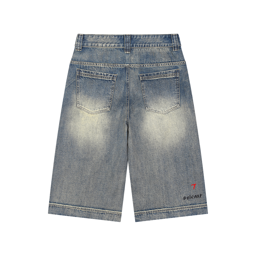 Ankh Vintage Wash Baggy Denim Shorts