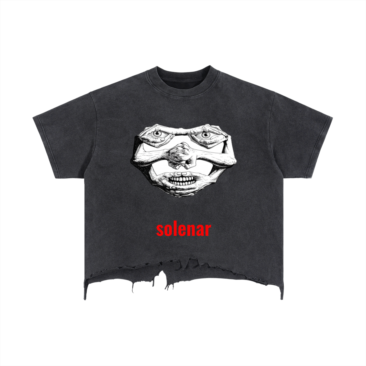 Hands Face Vintage Wash Boxy Distressed Hem T-Shirt