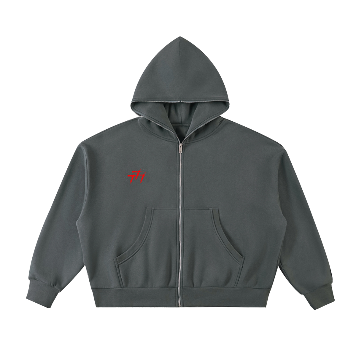 Triple 7 Fleeced Full-Zip Boxy Hoodie